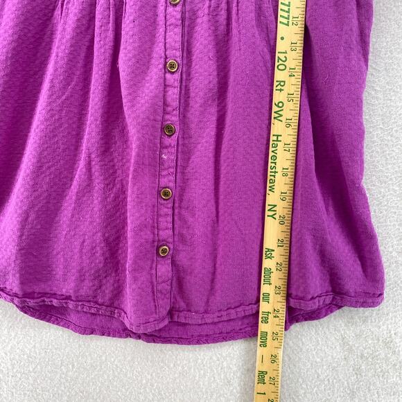 PRANA Top Womens M Cotton Textured Shirt Pintuck Boho Peasant Button Up Purple - Picture 10 of 14